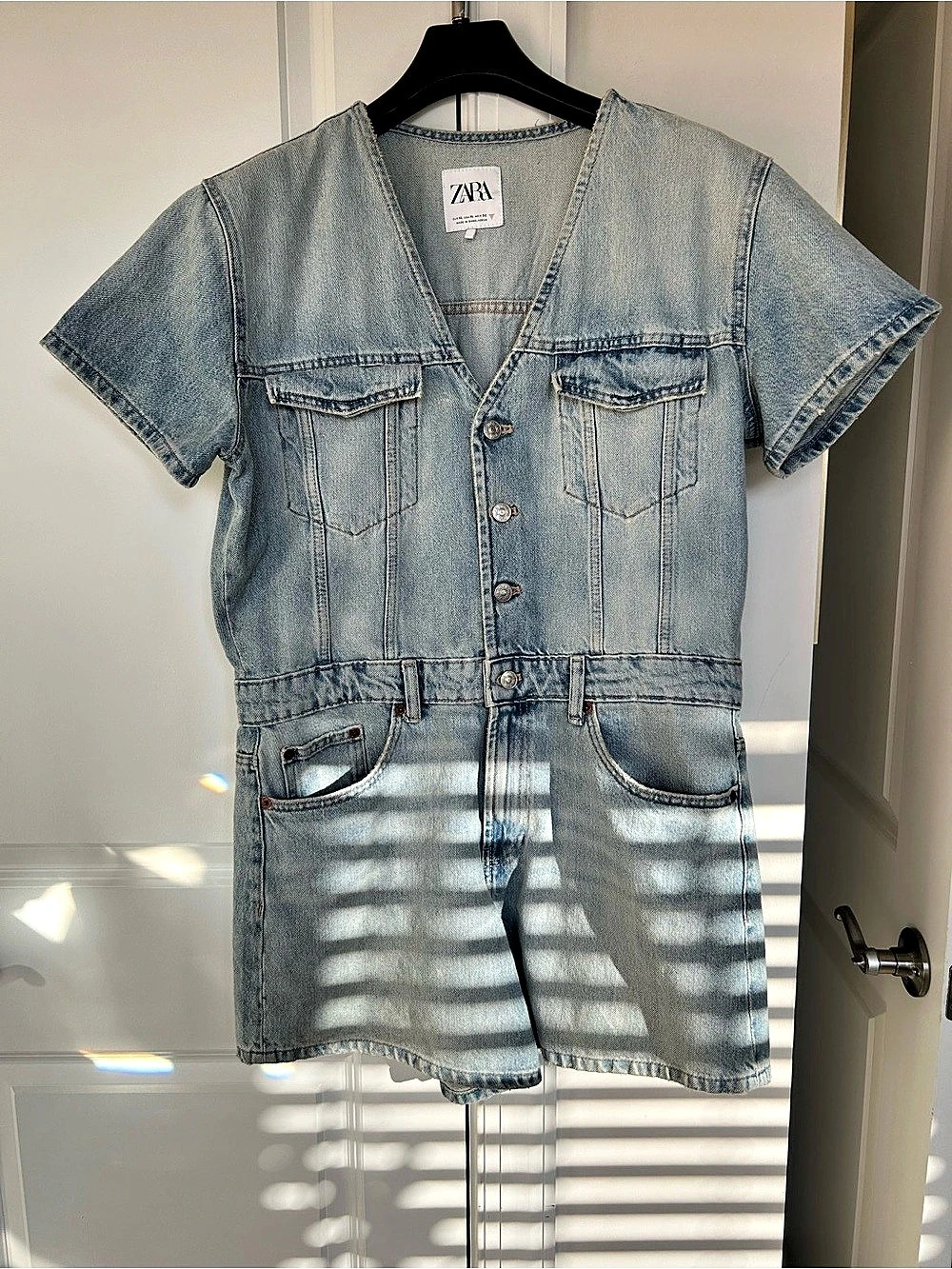 Zara Denim Utility Romper in Blue Size Extra Large